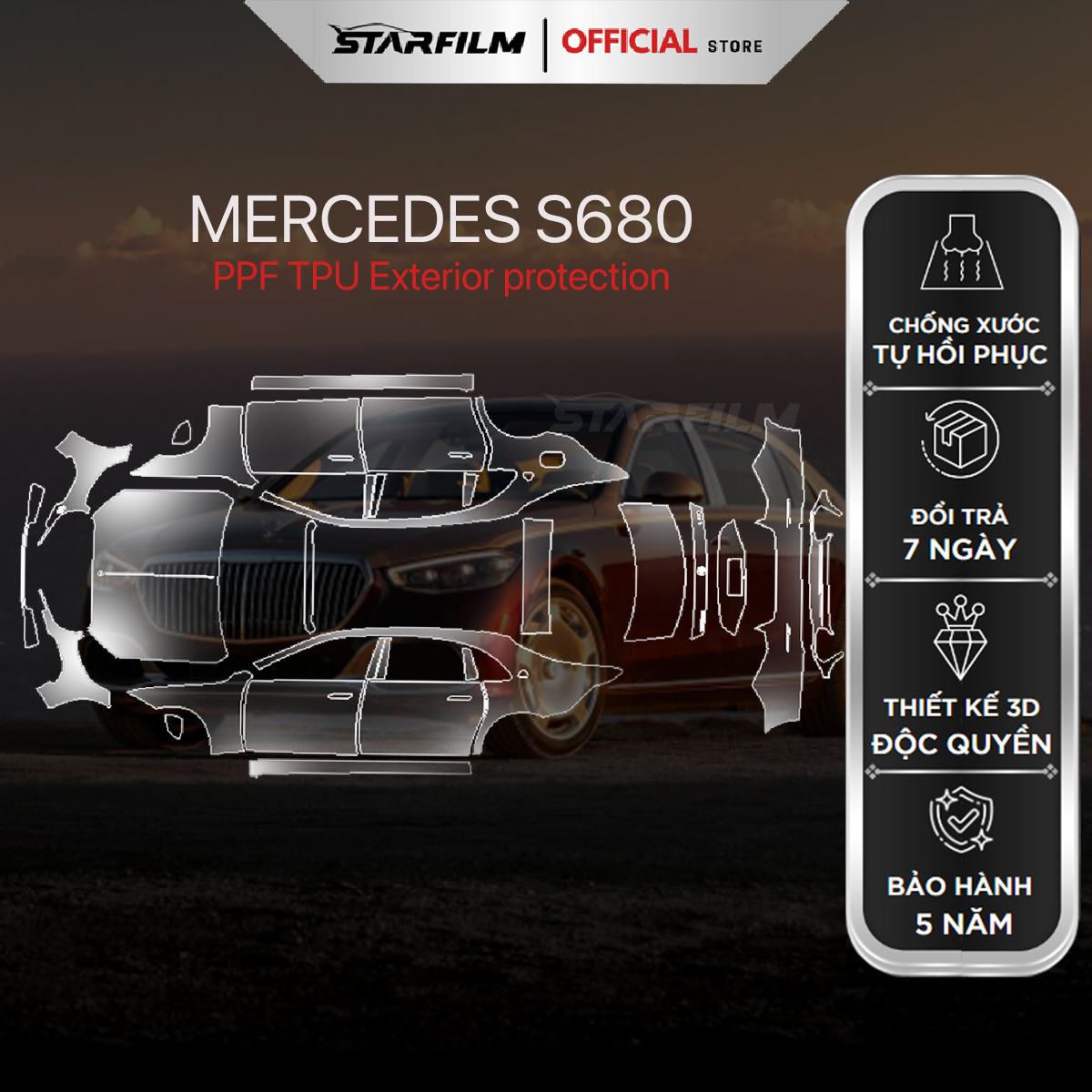 Mercedes Maybach S680 PPF TPU ngoại thất chống xước tự hồi phục STARFILM